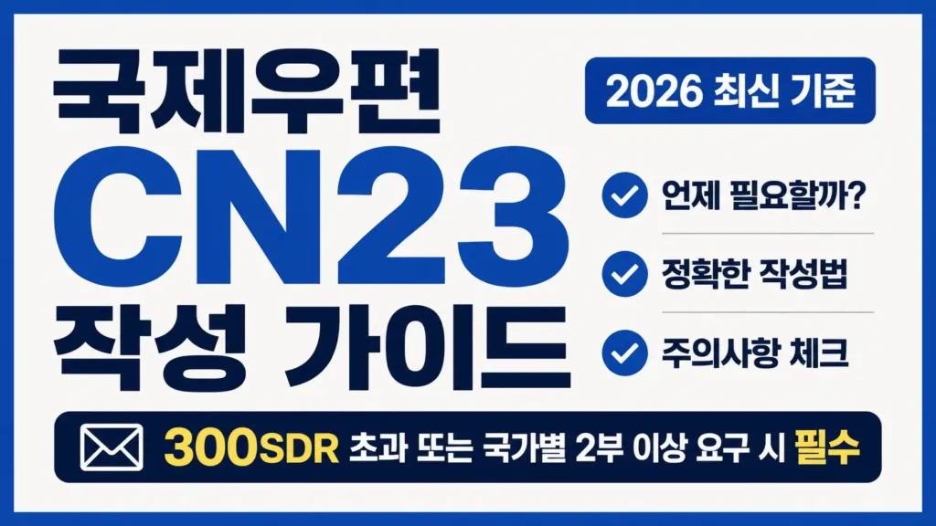 국제우편 CN23 세관신고서의 작성 대상, 작성 방법, 주의사항과 300SDR 기준을 한눈에 확인할 수 있는 타이포그래피 썸네일