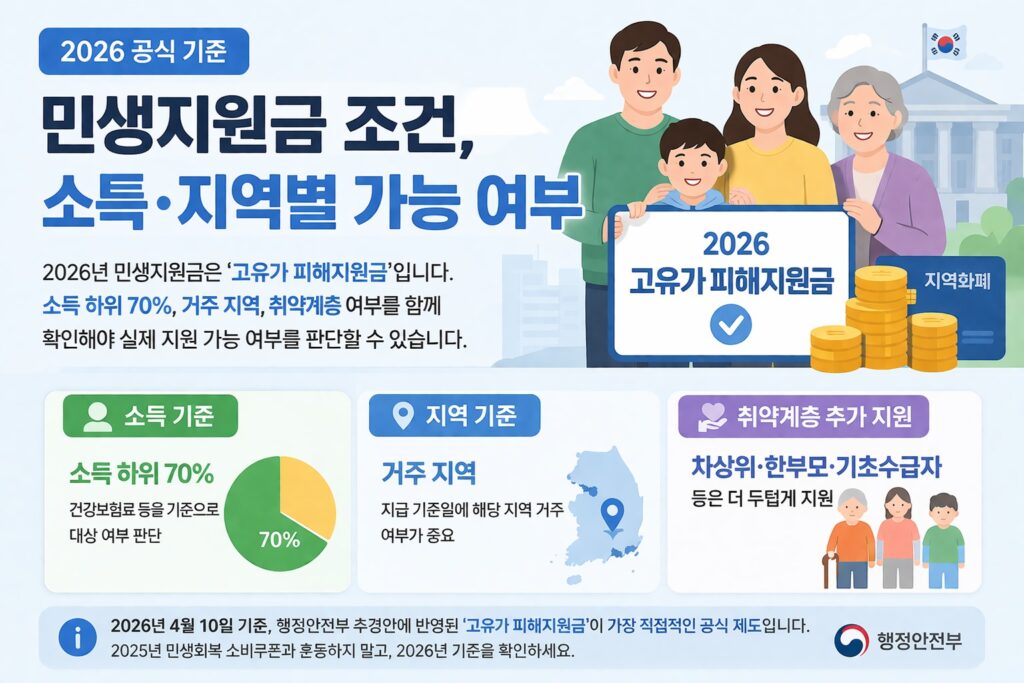 2026 민생지원금 조건, 소득·지역별 가능 여부