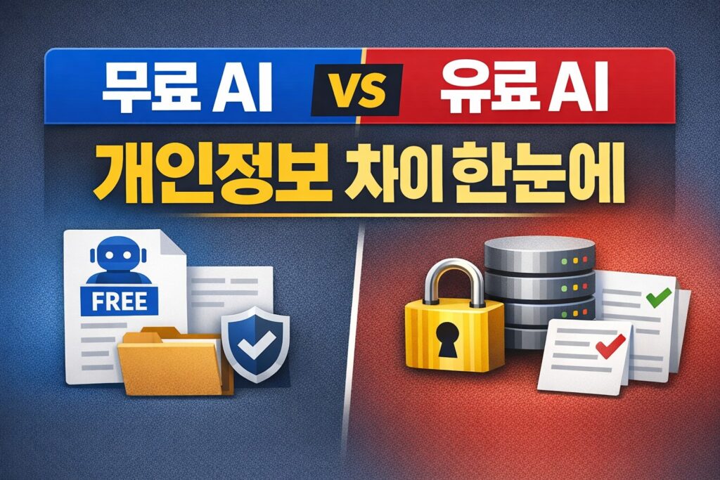 무료 AI와 유료 AI의 개인정보 보호 차이를 한눈에 비교한 정보형 블로그 썸네일입니다.