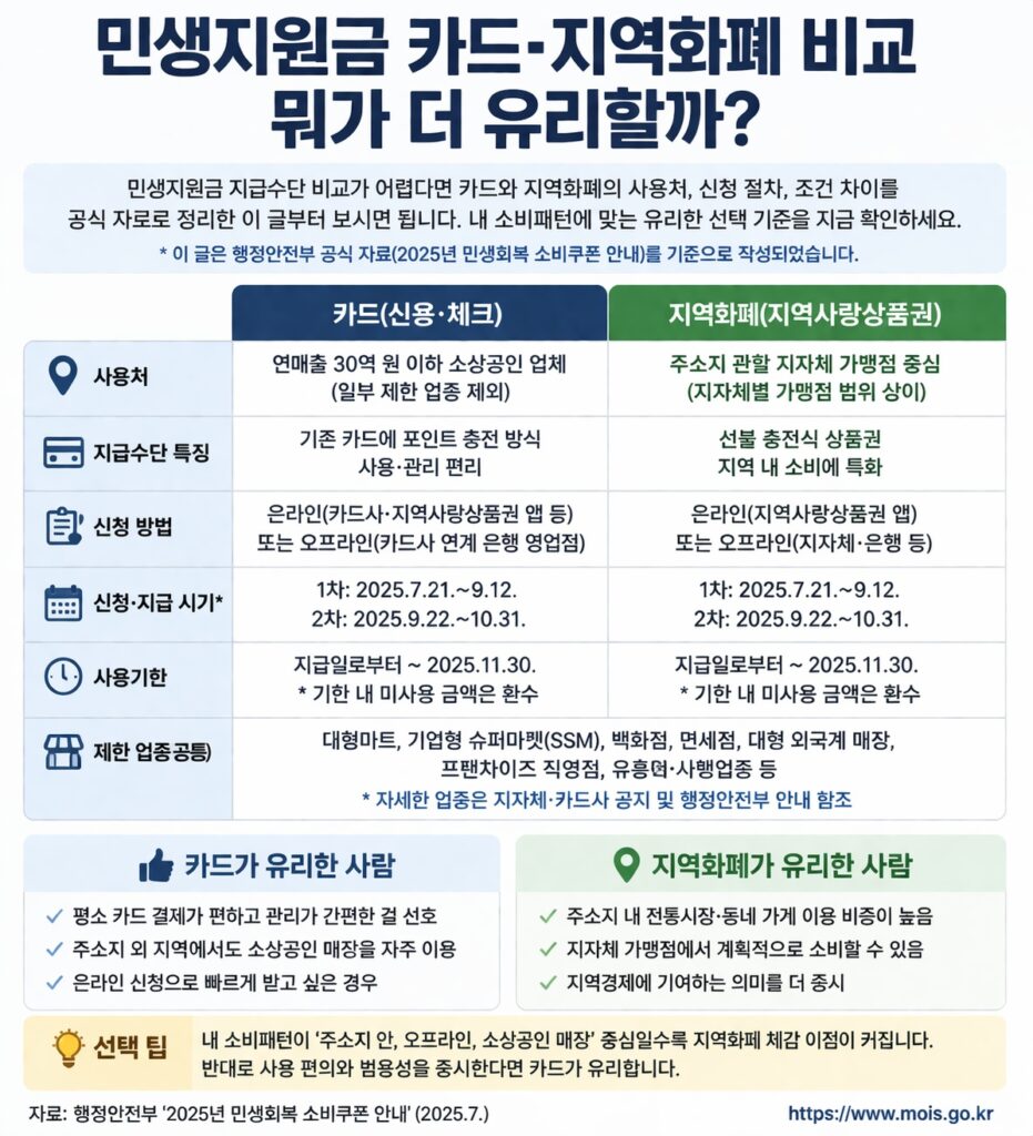 민생지원금 카드·지역화폐 비교, 뭐가 더 유리할까