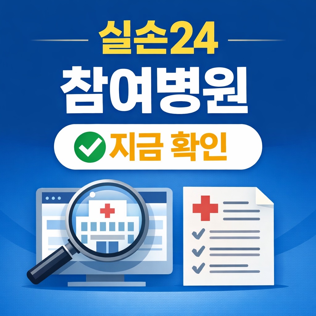 실손24 청구 전에 참여병원 여부를 지금 확인하라는 핵심 메시지를 담은 정보형 블로그 썸네일입니다.