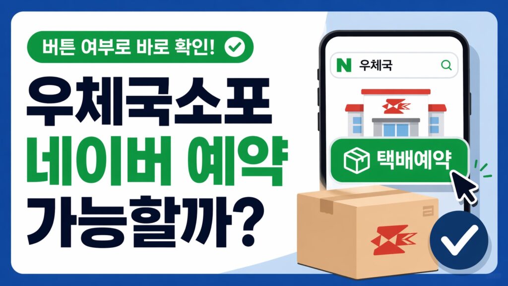 네이버에서 우체국 지점을 검색해 택배예약 버튼 노출 여부로 우체국소포 예약 가능성을 확인하는 방법을 보여주는 썸네일 이미지.