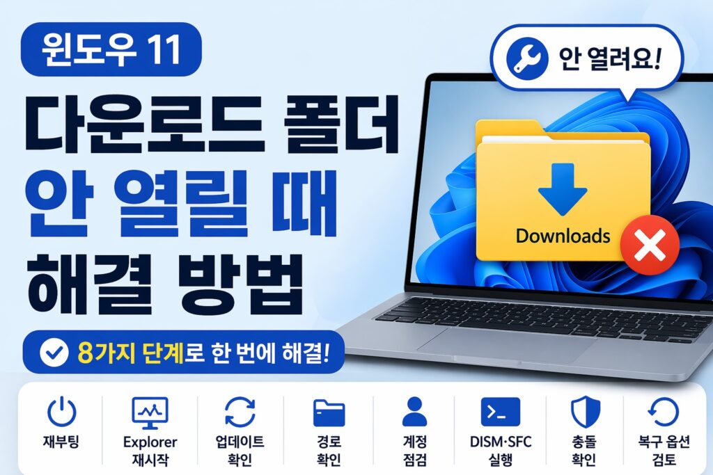 윈도우 11 다운로드 폴더 오류 해결

