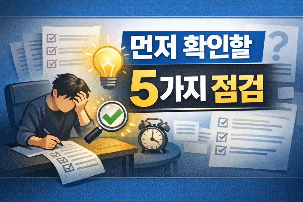 해야 할 일은 많지만 시작이 안 될 때 먼저 점검할 5가지를 체크리스트와 함께 보여주는 정보형 블로그 썸네일.