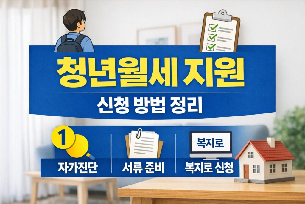 청년월세 지원의 신청 절차와 서류 준비, 복지로 접수를 한눈에 보여주는 정보형 블로그 썸네일입니다.