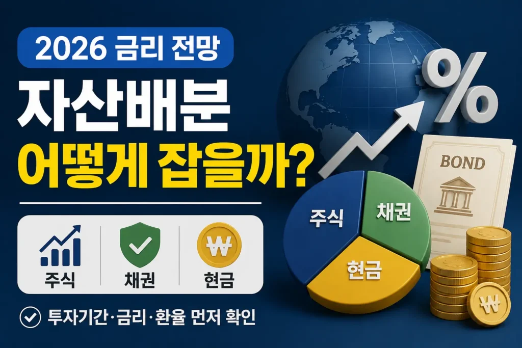 세계 금리 전망에 따라 주식·채권·현금 비중을 점검하는 자산배분 썸네일 이미지입니다.