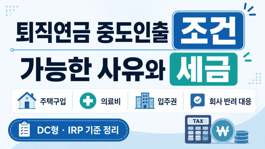 퇴직연금 중도인출 조건과 가능한 사유, 세금 기준을 안내하는 정보형 썸네일