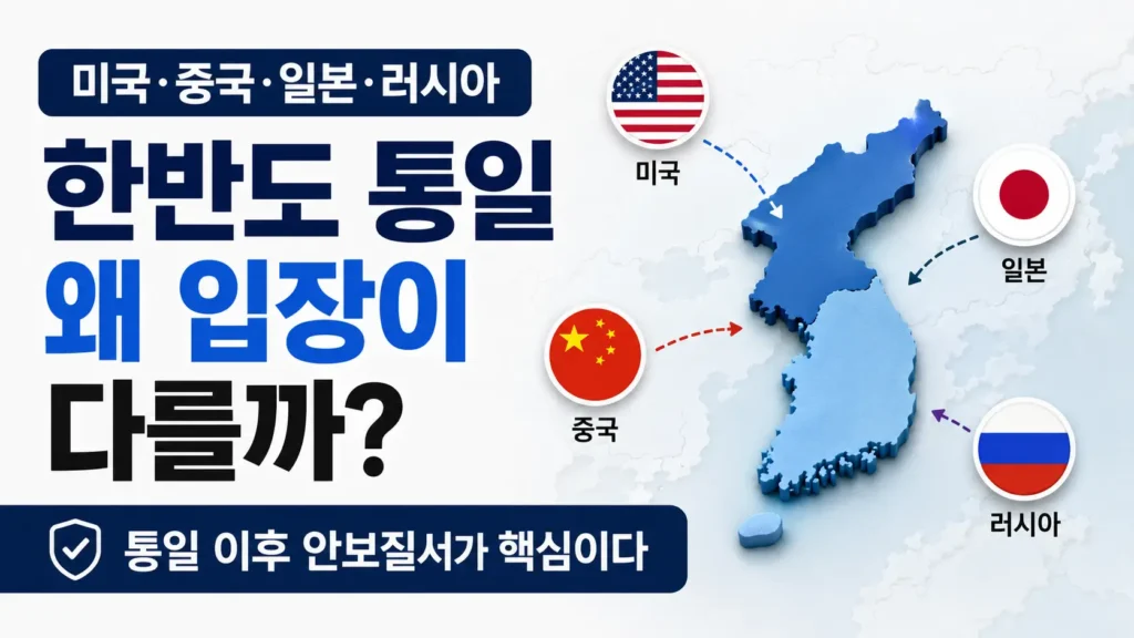 한반도 통일 이후 안보질서를 중심으로 미국·중국·일본·러시아의 서로 다른 입장을 비교하는 정보형 블로그 썸네일